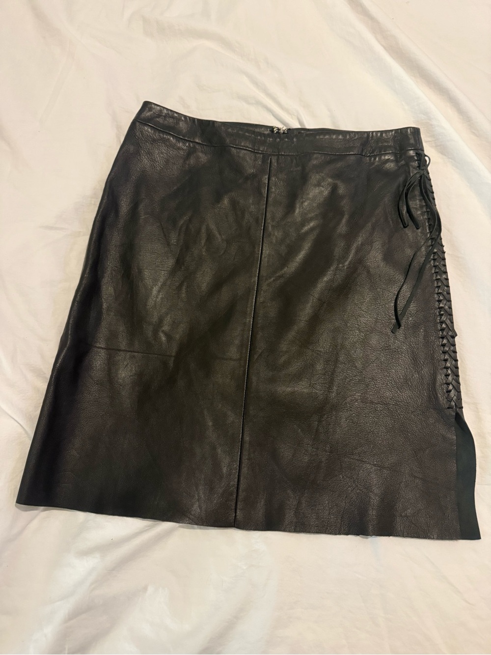 Vintage Classic Black Leather Skirt with Side Lacing EUC 0786